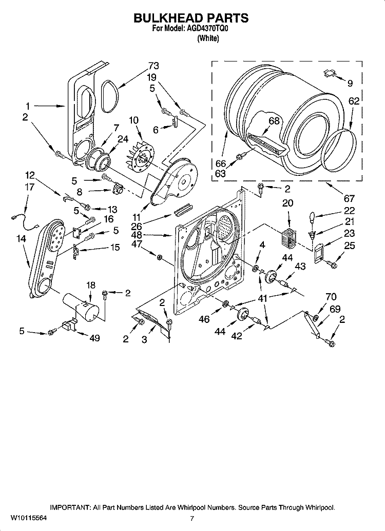 BULKHEAD PARTS, OPTIONAL PARTS (NOT INCLUDED) Diagram and Parts List for AGD4370TQ0  Admiral Dryer