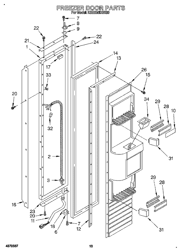 FREEZER DOOR Diagram and Parts List for KSSS36DBX00  KitchenAid Refrigerator