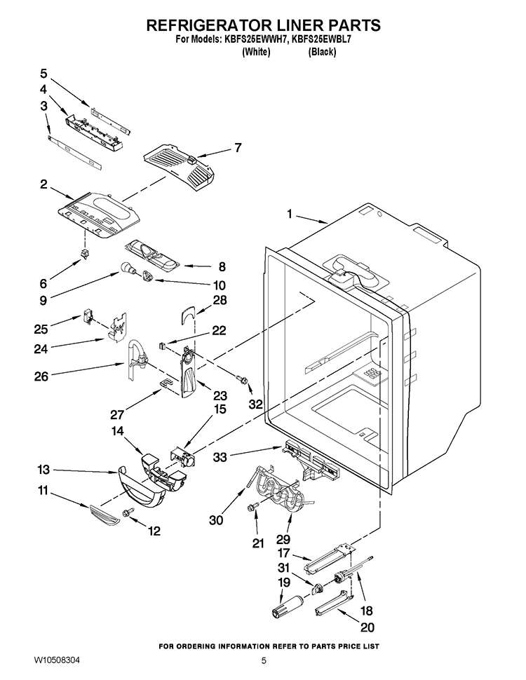 REFRIGERATOR LINER PARTS Diagram and Parts List for KBFS25EWWH7  KitchenAid Refrigerator