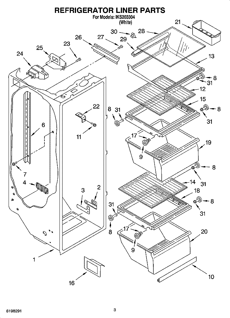 REFRIGERATOR LINER PARTS Diagram and Parts List for IKS203304  Inglis Refrigerator