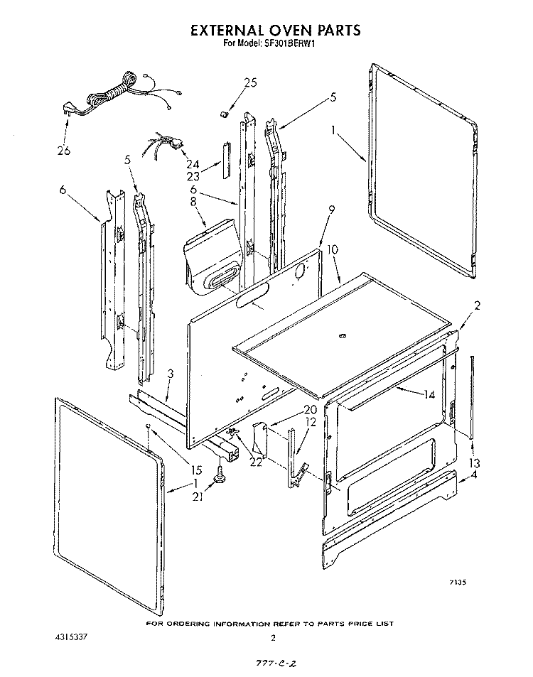 EXTERNAL OVEN Diagram and Parts List for SF301BERW1  Whirlpool Range