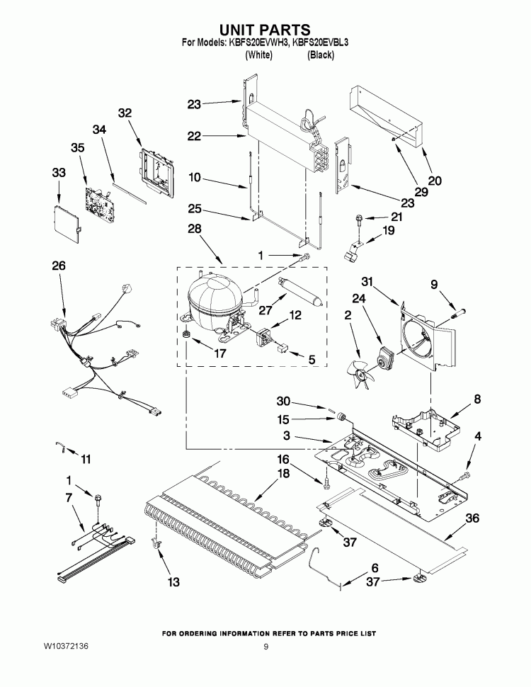 UNIT PARTS Diagram and Parts List for KBFS20EVBL3  KitchenAid Refrigerator