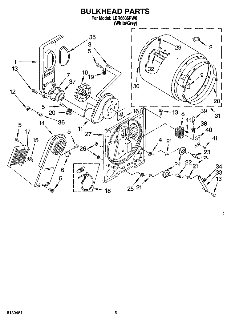 BULKHEAD PARTS Diagram and Parts List for LER6636PW0  Whirlpool Dryer