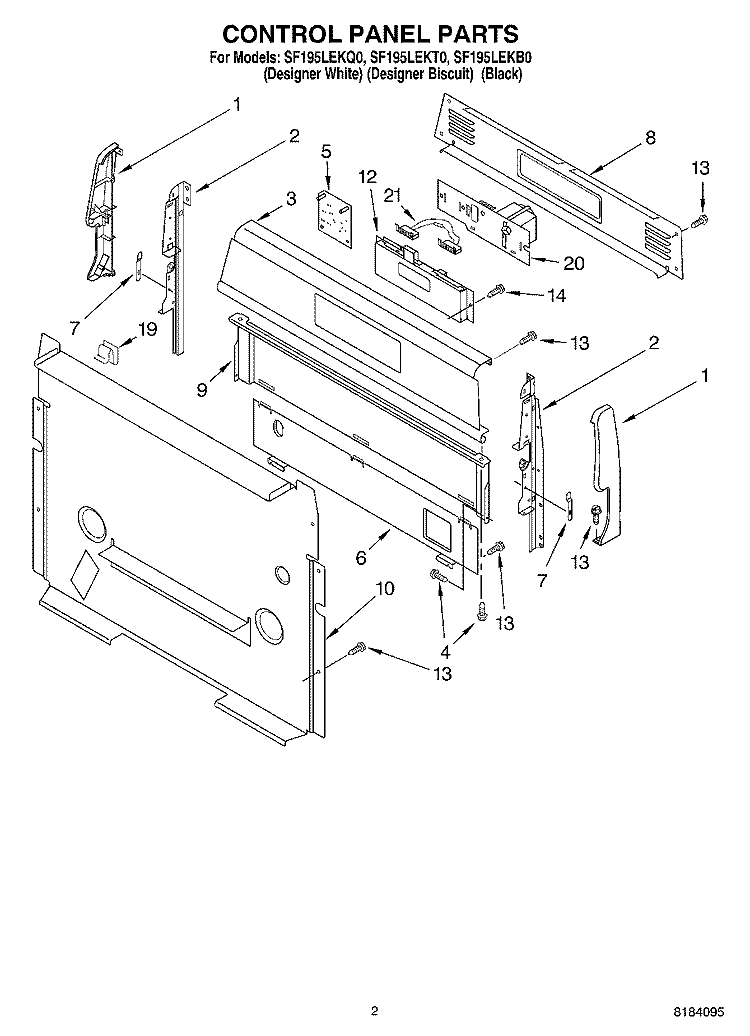 CONTROL PANEL Diagram and Parts List for SF195LEKT0  Whirlpool Range