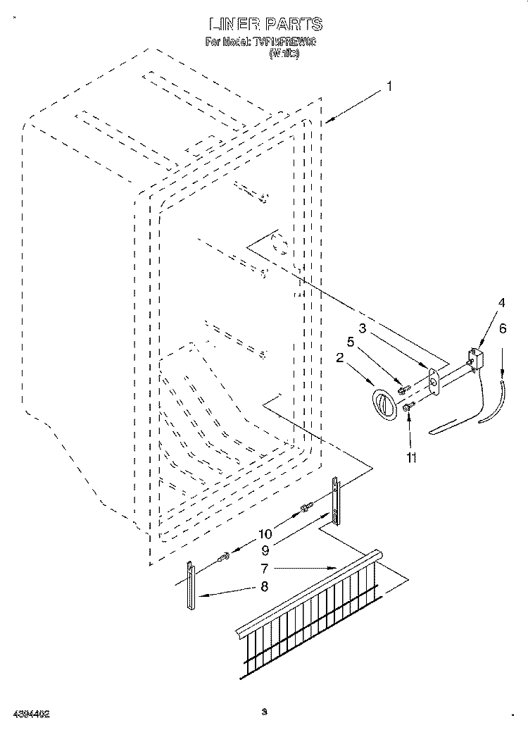 LINER, LIT/OPTIONAL Diagram and Parts List for TVF15FREW00  Whirlpool Freezer