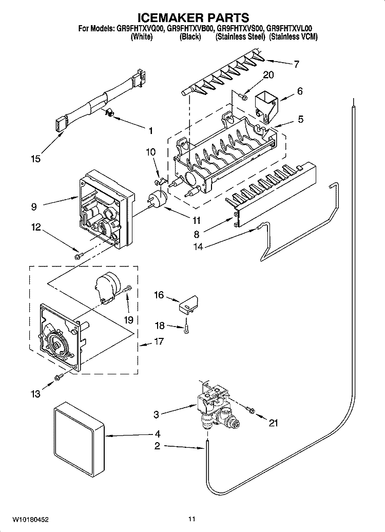 ICEMAKER PARTS Diagram and Parts List for GR9FHTXVL00  Whirlpool Refrigerator