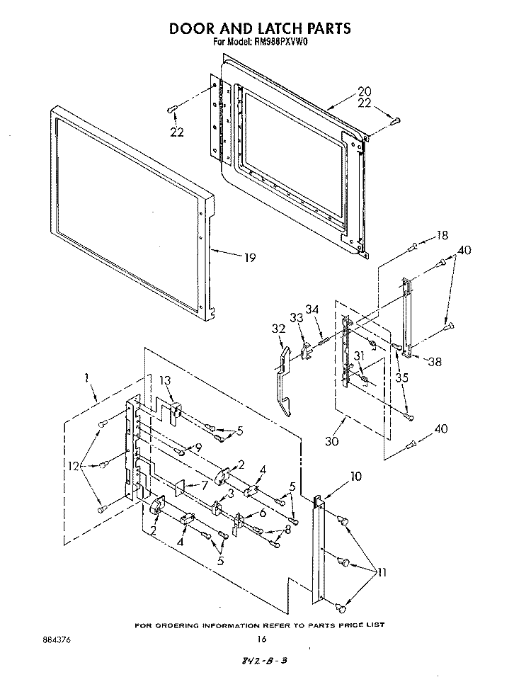 DOOR AND LATCH Diagram and Parts List for RM988PXVW0  Whirlpool Microwave Oven Combo