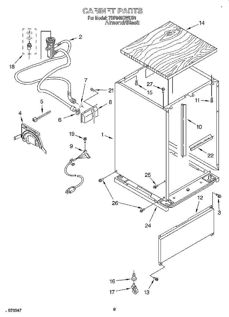 CABINET Diagram and Parts List for 7DP840CWDB1  Whirlpool Dishwasher