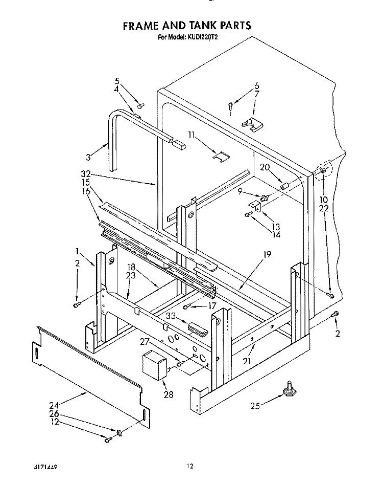 FRAME AND TANK Diagram and Parts List for KUDI220T2  KitchenAid Dishwasher