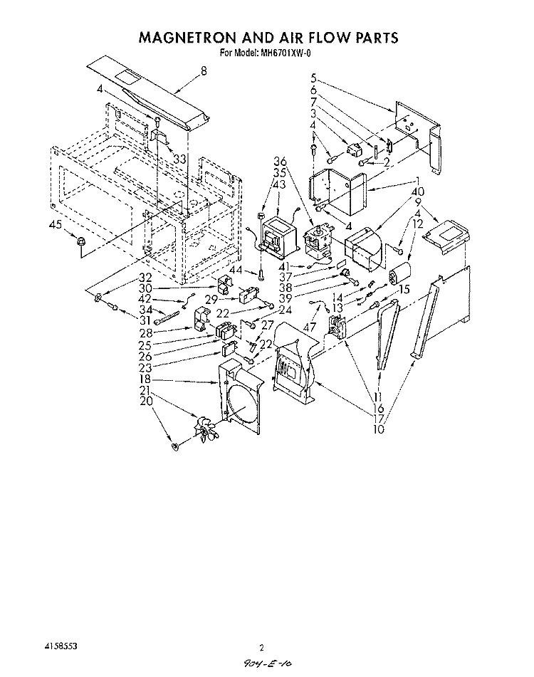 MAGNETRON AND AIR FLOW Diagram and Parts List for MH6701XW0  Whirlpool Microwave