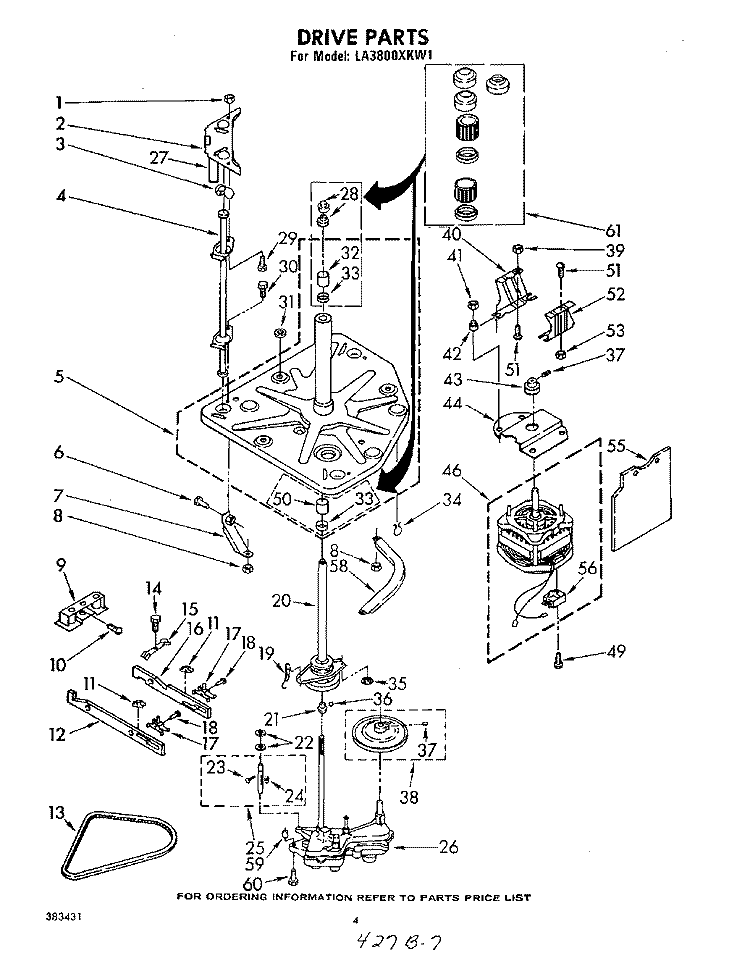 DRIVE Diagram and Parts List for LA3800XKW1  Whirlpool Washer