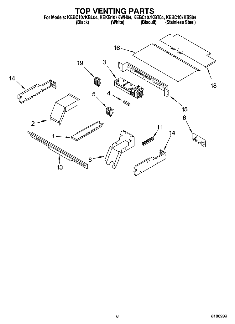 TOP VENTING PARTS, OPTIONAL PARTS Diagram and Parts List for KEKB107KWH04  KitchenAid Wall Oven