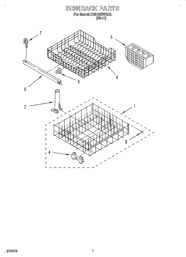 DISHRACK Diagram and Parts List for DU810DWGX0  Whirlpool Dishwasher