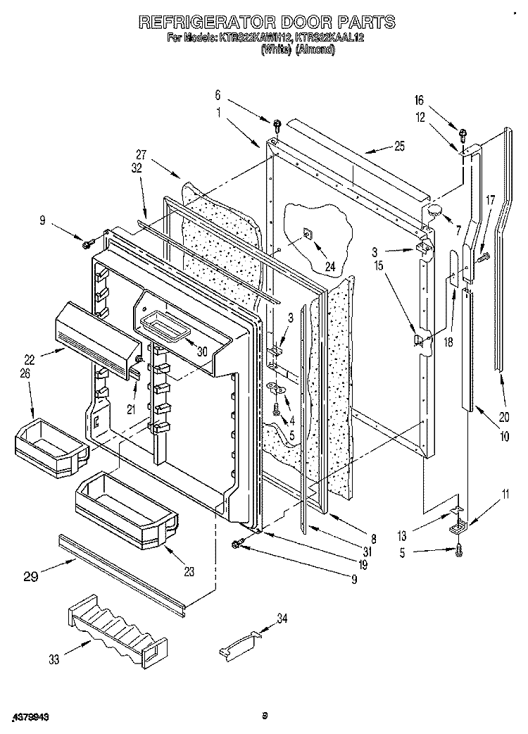 REFRIGERATOR DOOR Diagram and Parts List for KTRS22KAAL12  KitchenAid Refrigerator