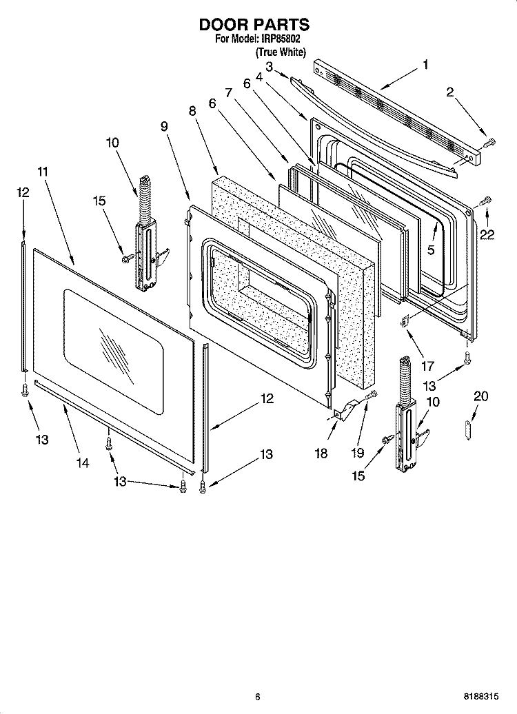 DOOR PARTS, OPTIONAL PARTS (NOT INCLUDED) Diagram and Parts List for IRP85802  Inglis Range