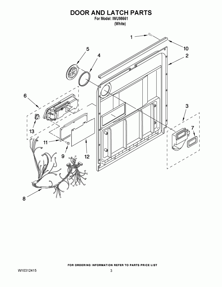 DOOR AND LATCH PARTS Diagram and Parts List for IWU98661  Inglis Dishwasher