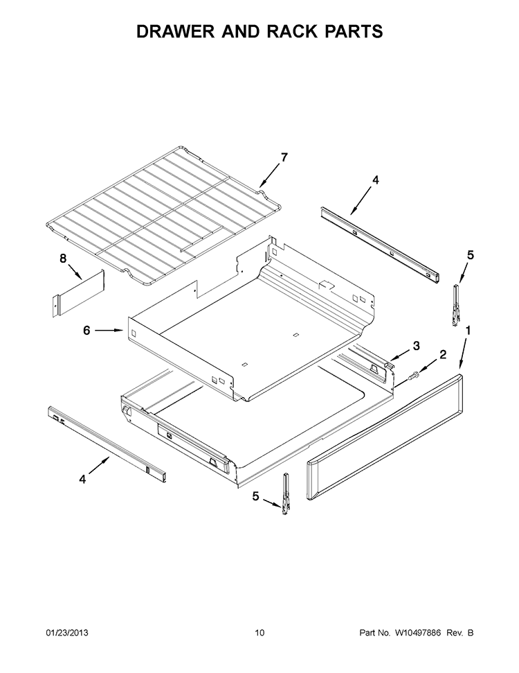 DRAWER AND RACK PARTS Diagram and Parts List for KERS202BSS0  KitchenAid Range