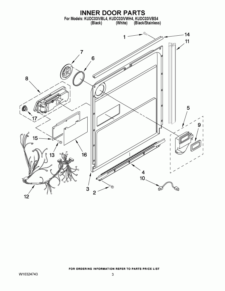 INNER DOOR PARTS Diagram and Parts List for KUDC03IVBL4  KitchenAid Dishwasher