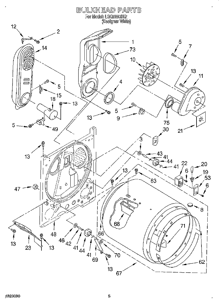 BULKHEAD Diagram and Parts List for LGQ8000HQ1  Whirlpool Dryer