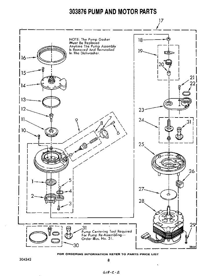 PUMP AND MOTOR Diagram and Parts List for DU7500XR0  Whirlpool Dishwasher