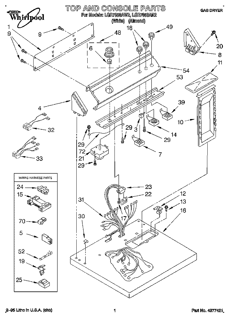 TOP AND CONSOLE, LIT/OPTIONAL Diagram and Parts List for LGR7858AN2  Whirlpool Dryer