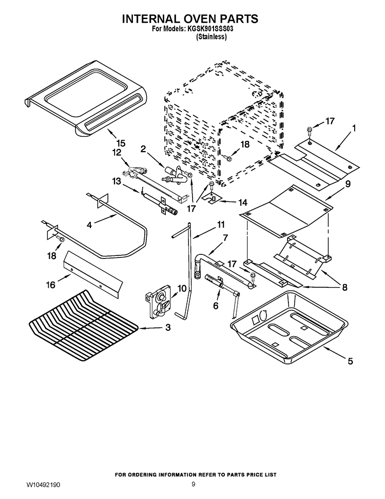 INTERNAL OVEN PARTS Diagram and Parts List for KGSK901SSS03  KitchenAid Range