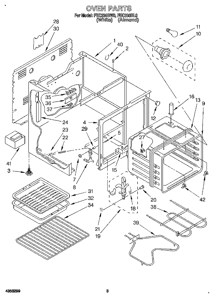 OVEN Diagram and Parts List for FEC330BW0  Roper Range