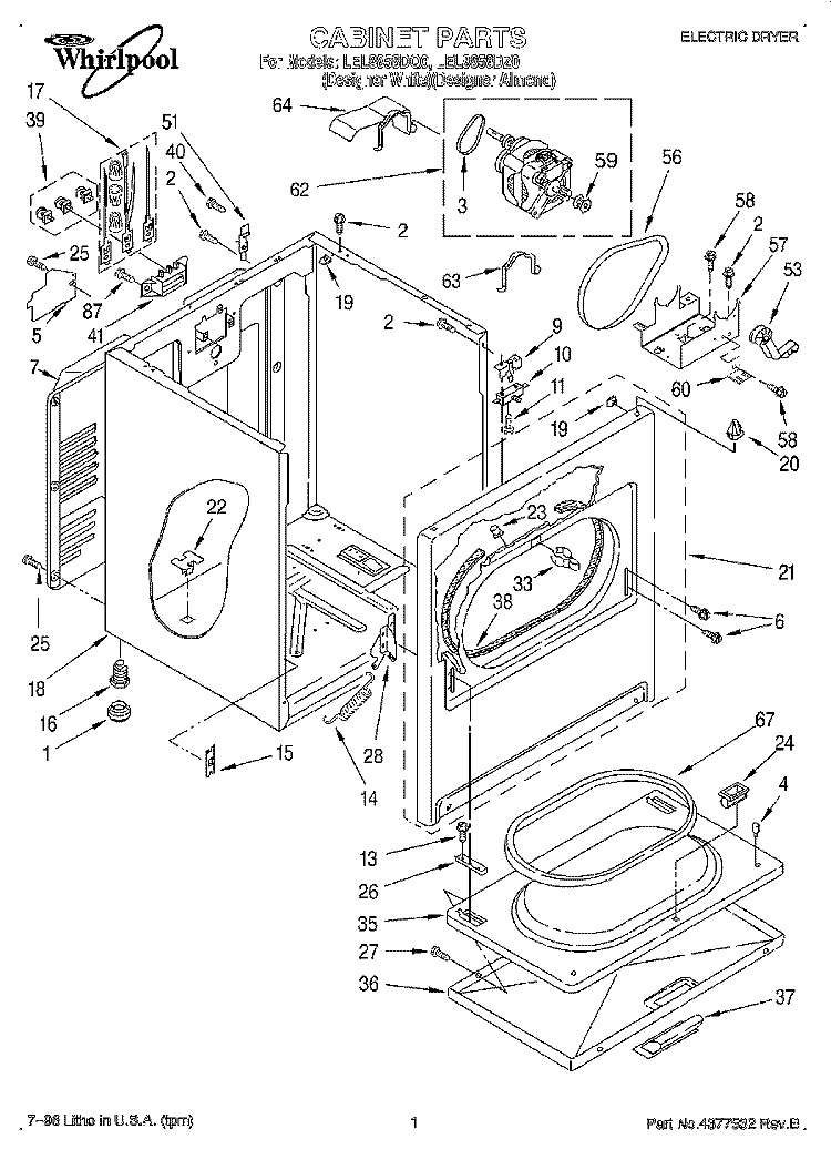 SECTION Diagram and Parts List for LEL8858DQ0  Whirlpool Dryer