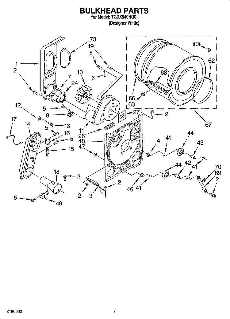 BULKHEAD PARTS, OPTIONAL PARTS (NOT INCLUDED) Diagram and Parts List for TGDX540RQ0  Estate Dryer