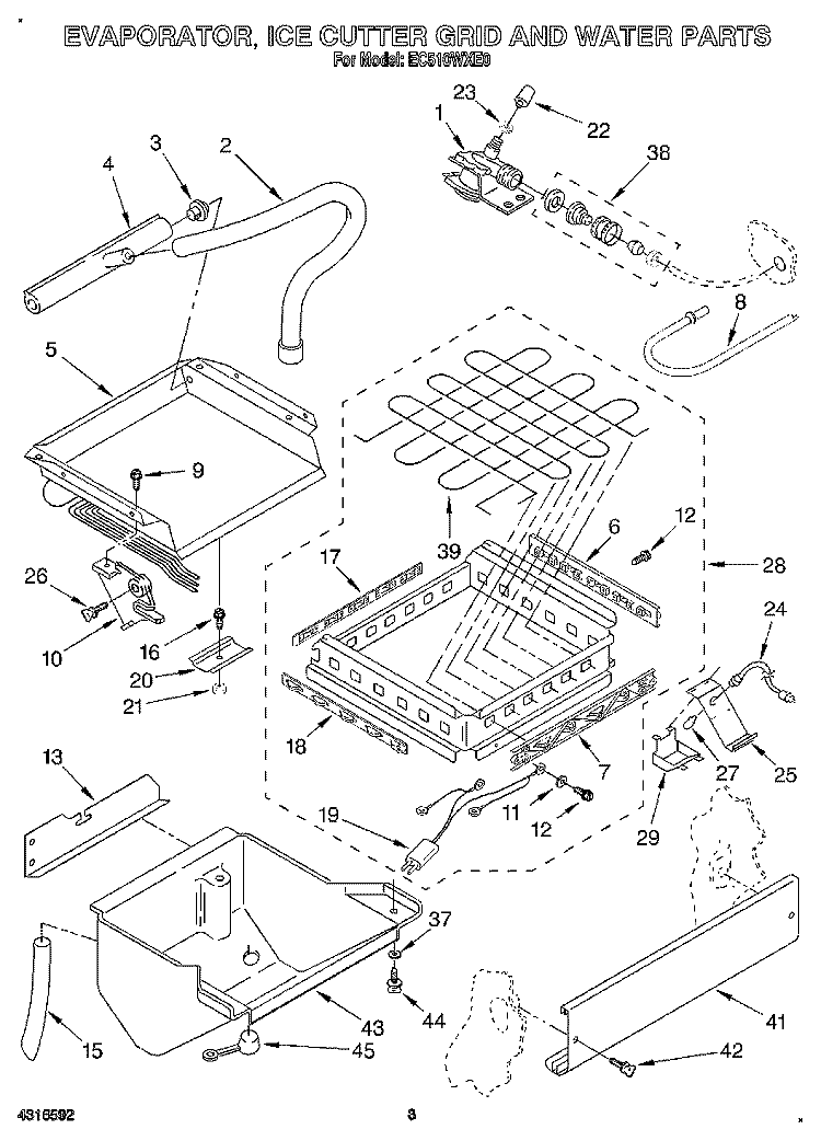 EVAPORATOR, ICE CUTTER GRID AND WATER Diagram and Parts List for EC510WXE0  Whirlpool Ice Maker