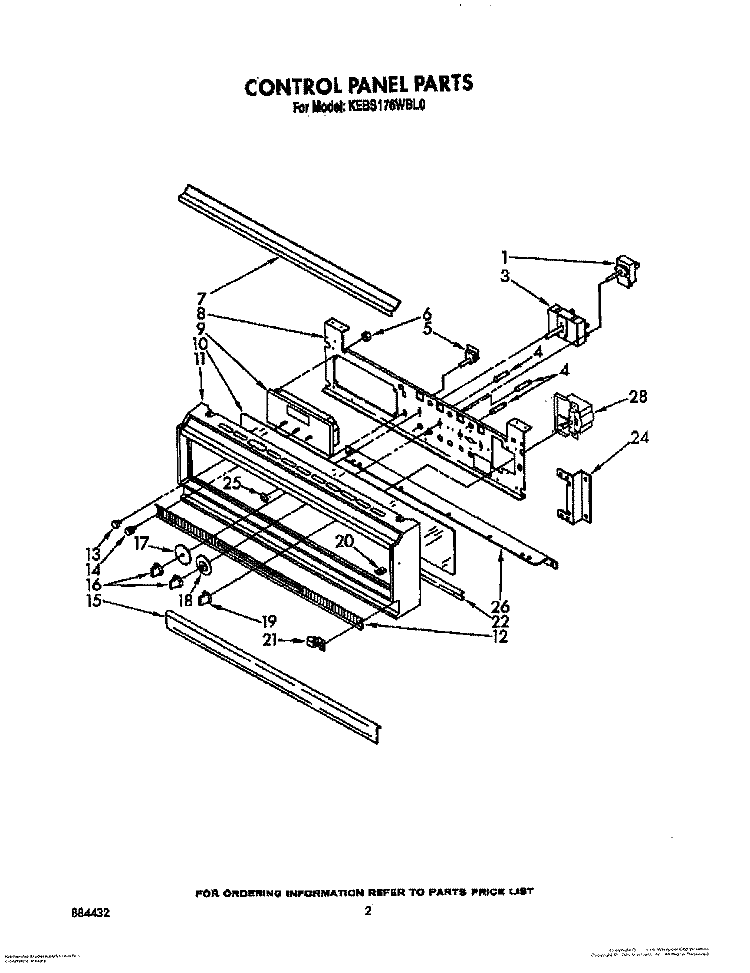 CONTROL PANEL Diagram and Parts List for KEBS176WBL0  KitchenAid Wall Oven