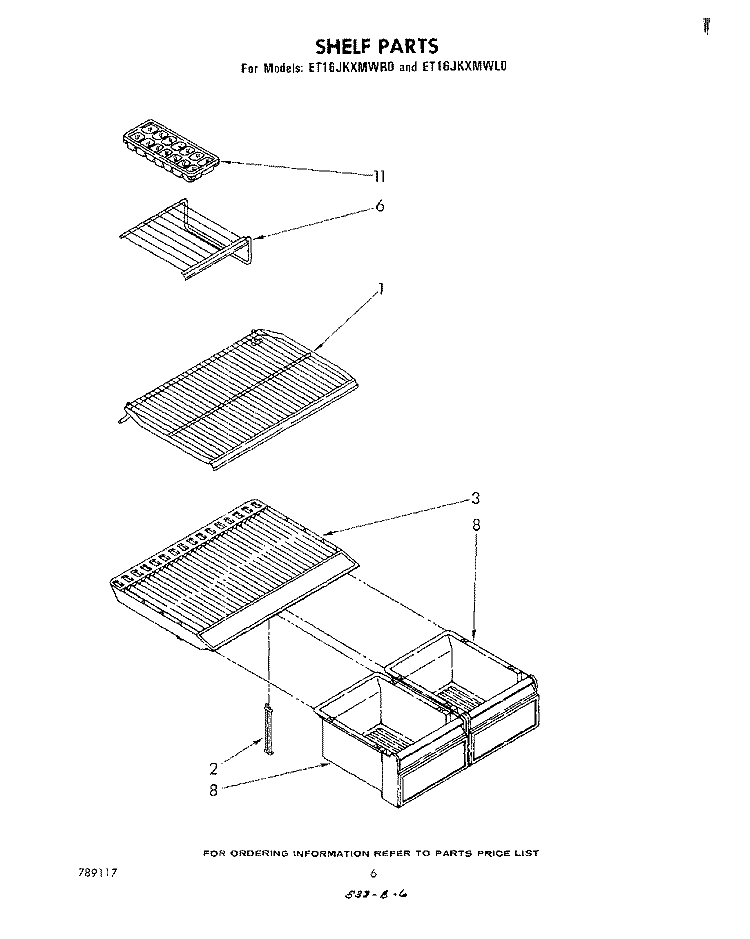 SHELF Diagram and Parts List for ET16JKXMWR0  Whirlpool Refrigerator