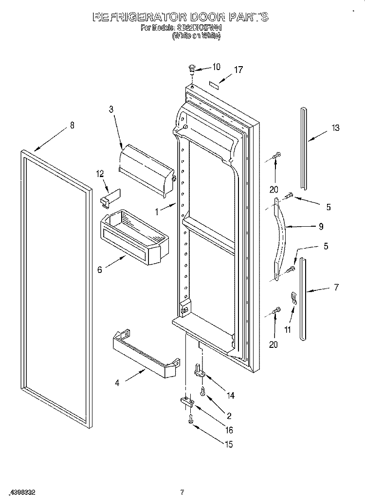 REFRIGERATOR DOOR Diagram and Parts List for GD22DKXFW01  Whirlpool Refrigerator