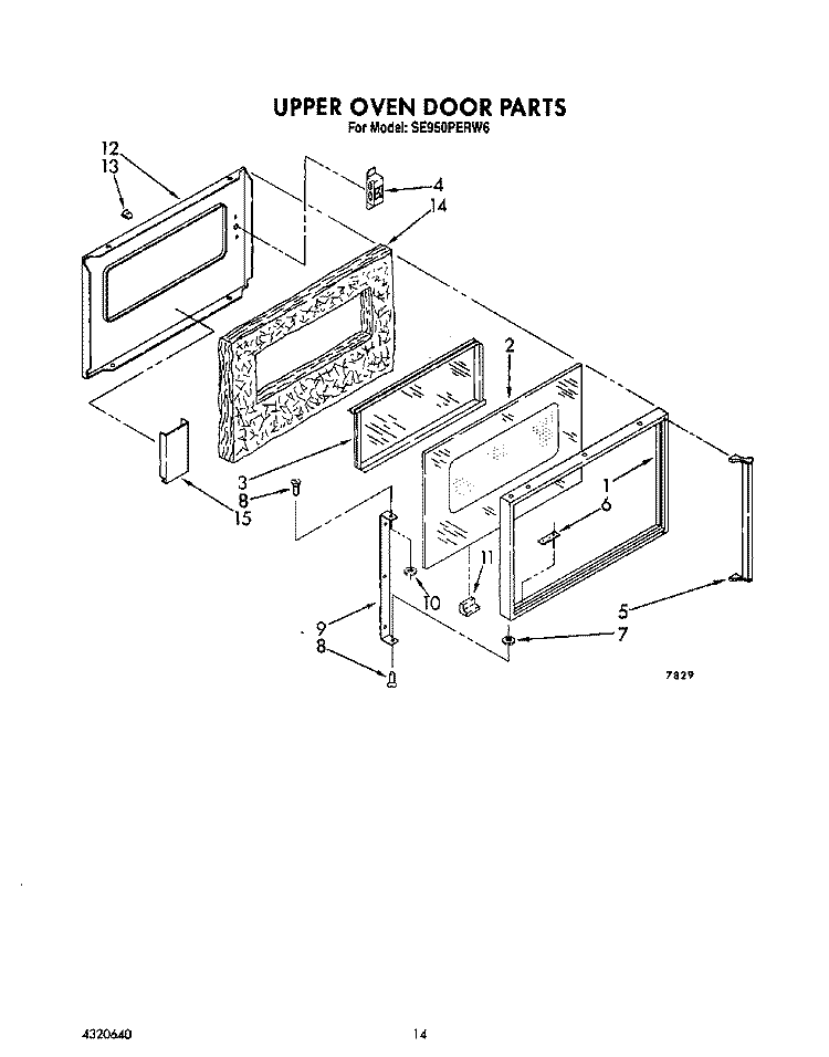 UPPER OVEN DOOR Diagram and Parts List for SE950PERW6  Whirlpool Range