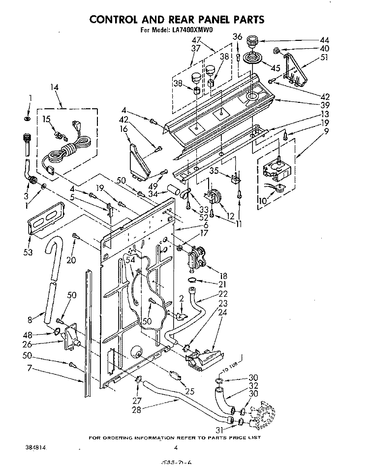 CONTROL AND REAR PANEL Diagram and Parts List for LA7400XMW0  Whirlpool Washer