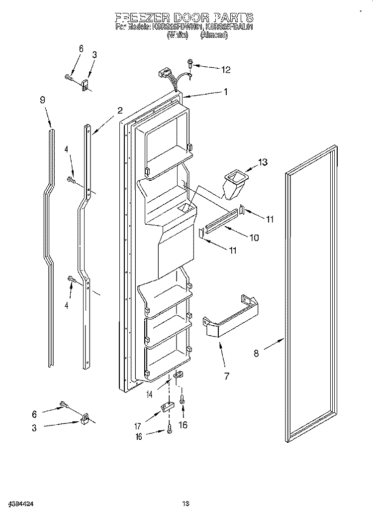 FREEZER DOOR Diagram and Parts List for KSRS25FDWH01  KitchenAid Refrigerator