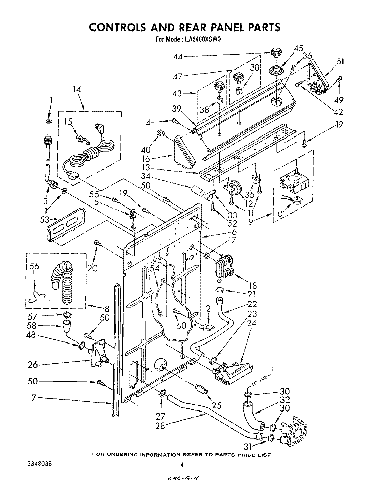 CONTROLS AND REAR PANEL Diagram and Parts List for LA5460XSW0  Whirlpool Washer