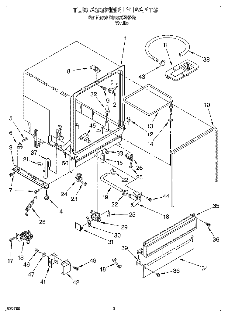 TUB ASSEMBLY Diagram and Parts List for DU400CWGW0  Whirlpool Dishwasher