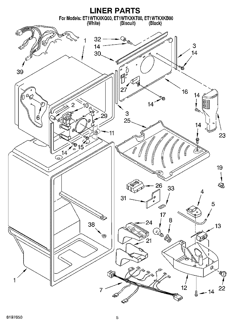 LINER Diagram and Parts List for ET1WTKXKQ00  Whirlpool Refrigerator
