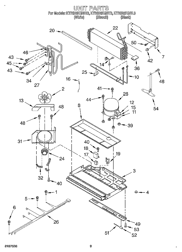 UNIT Diagram and Parts List for KTRS25KGBL3  KitchenAid Refrigerator