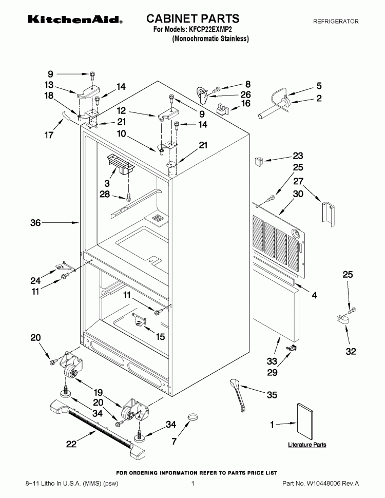 CABINET PARTS Diagram and Parts List for KFCP22EXMP2  KitchenAid Refrigerator