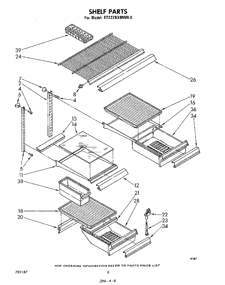 SHELF, LIT/OPTIONAL Diagram and Parts List for ET22ZKXMWR0  Whirlpool Refrigerator