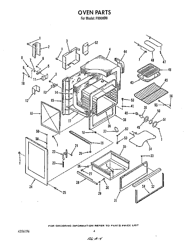 OVEN Diagram and Parts List for F9908B0  Roper Range
