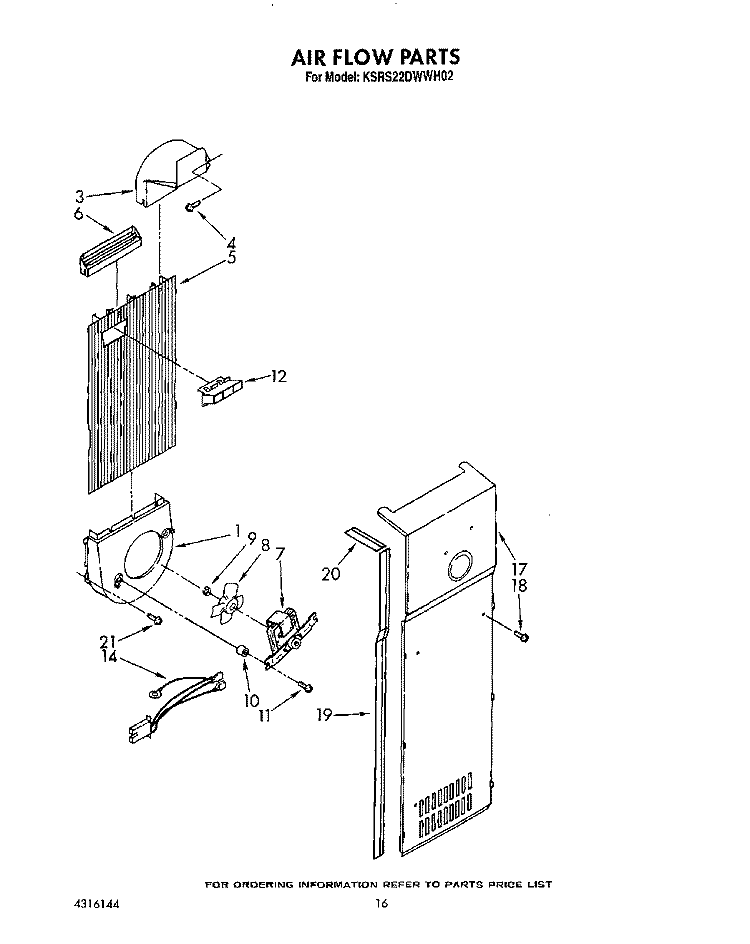 AIR FLOW Diagram and Parts List for KSRS22DWAL02  KitchenAid Refrigerator