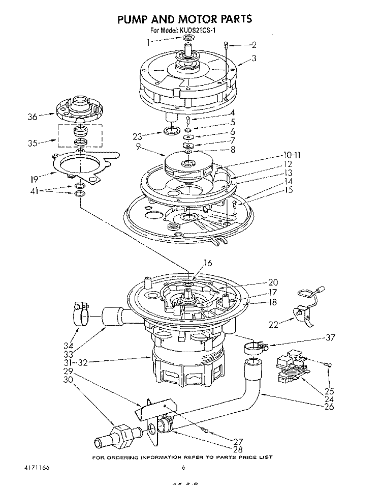 PUMP AND MOTOR Diagram and Parts List for KUDC21CS1  KitchenAid Dishwasher