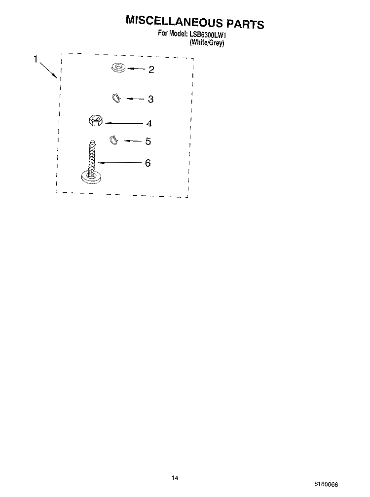 MISCELLANEOUS PARTS OPTIONAL PARTS (NOT INCLUDED) Diagram and Parts List for LSB6300LW1  Whirlpool Washer