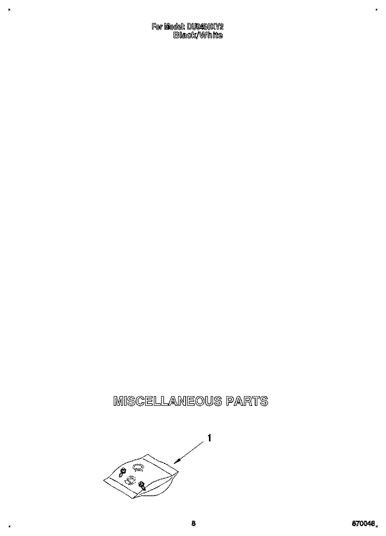 MISCELLANEOUS Diagram and Parts List for DU9450XY2  Whirlpool Dishwasher