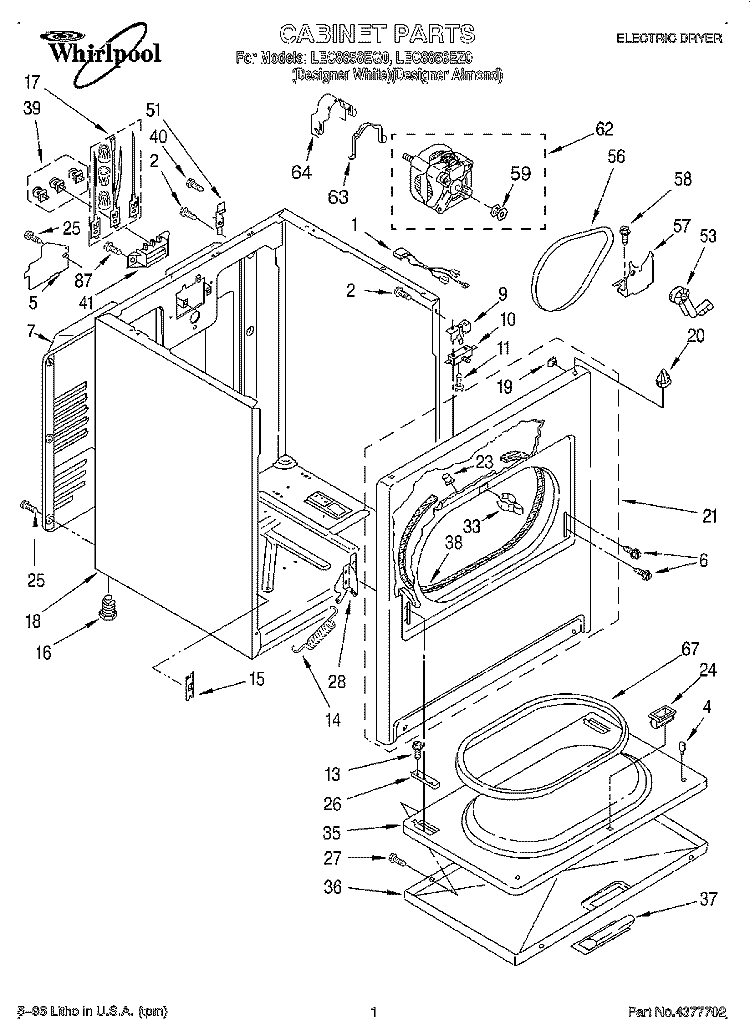 SECTION Diagram and Parts List for LEC8858EZ0  Whirlpool Dryer