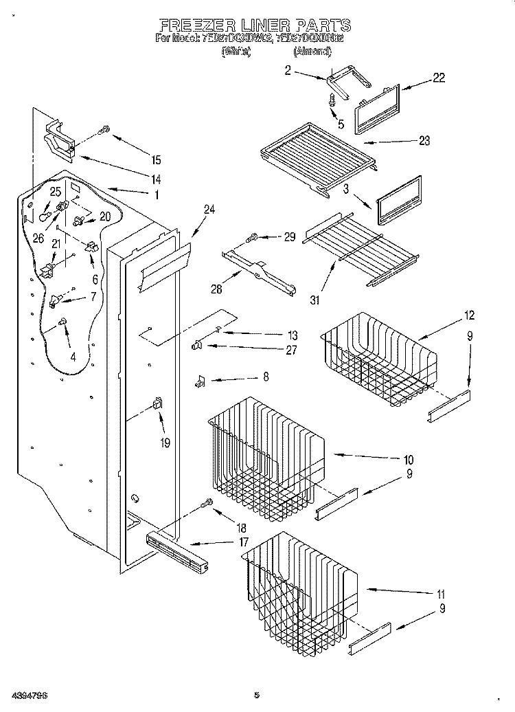 FREEZER LINER Diagram and Parts List for 7ED27DQXDN02  Whirlpool Refrigerator