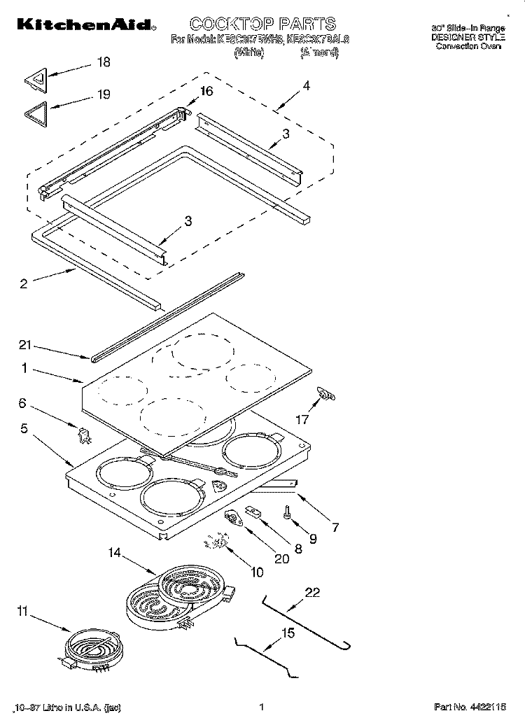COOKTOP Diagram and Parts List for KESC307BAL8  KitchenAid Range